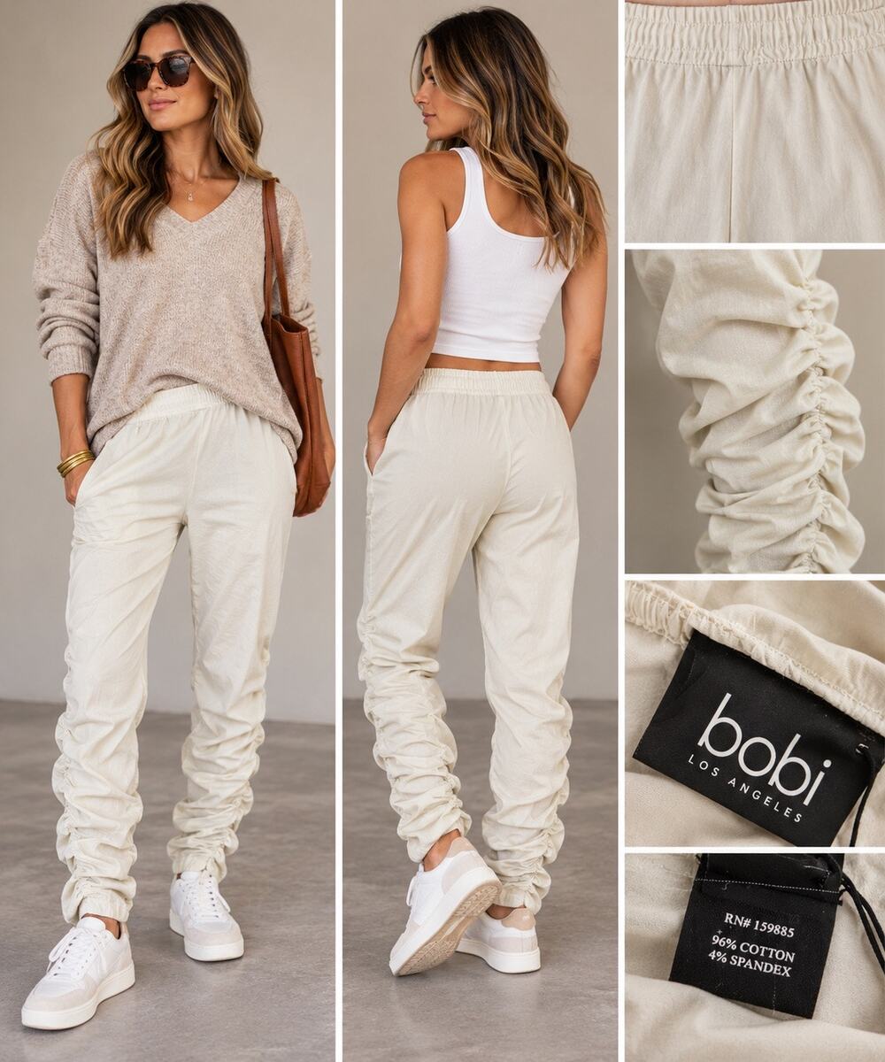 Bobi LA White Shirred Leggings Size XS NWT